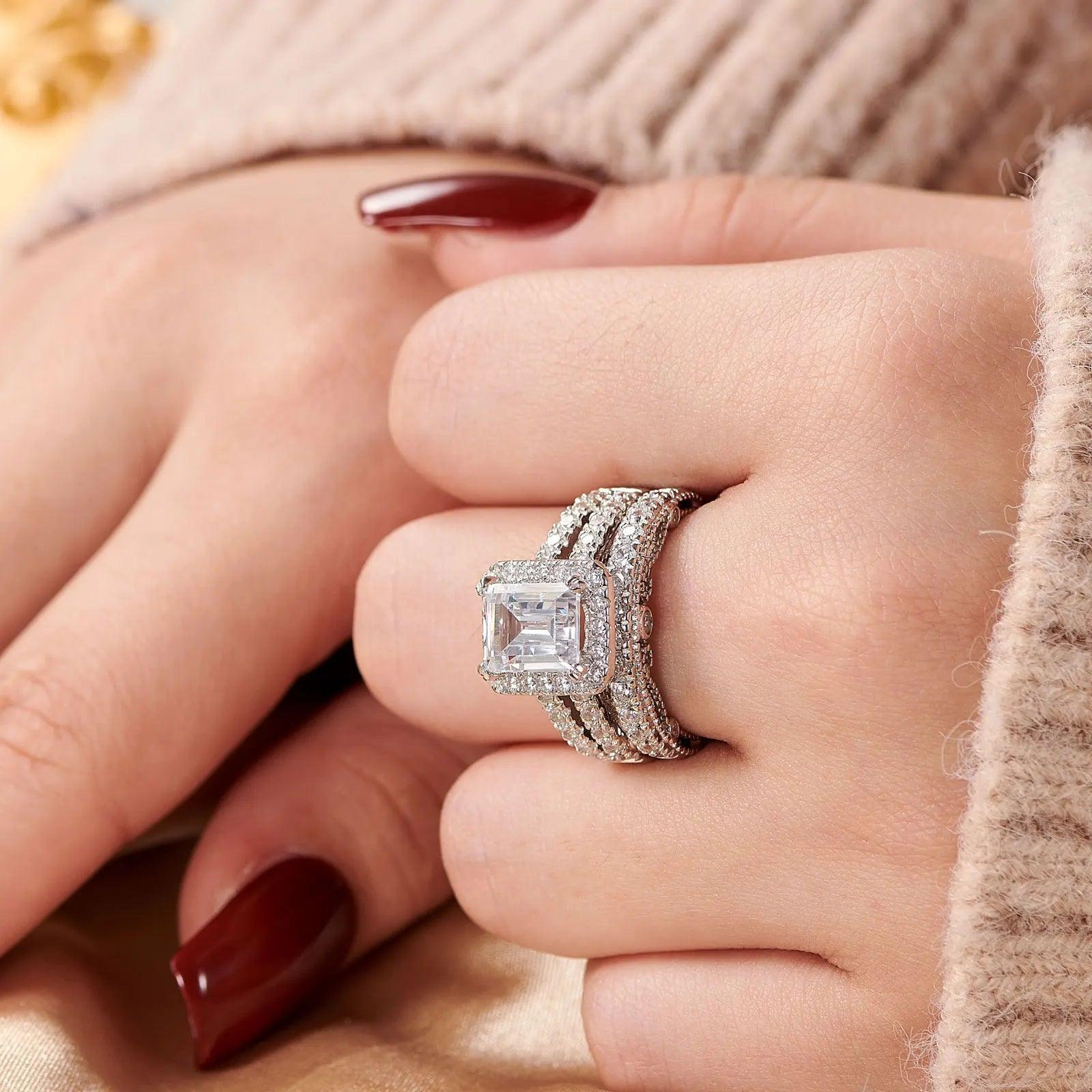 Amazing Marquise or Emerald Cut AAAAA Quality High Carbon Lab Created Diamond Luxury Ring Sets for Women - The Jewellery Supermarket