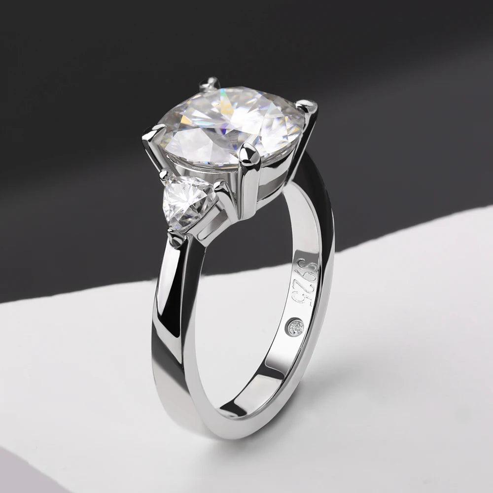 Amazing 3-Stone Round Cut 4.6CT Moissanite Diamond Rings - S925 Silver Wedding Engagement Jewellery With GRA