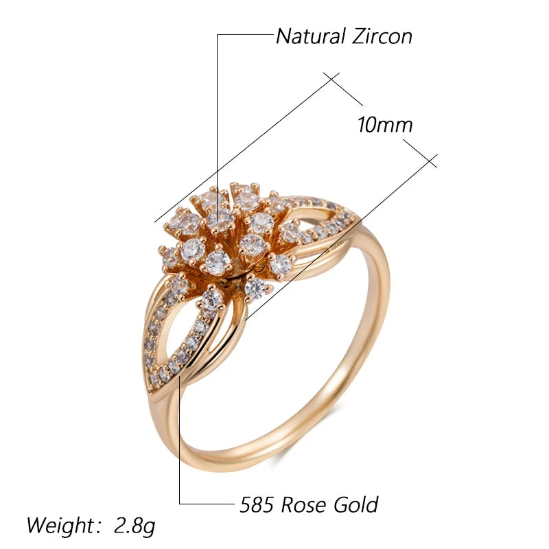 Beautiful Flower 14K Rolled Rose Gold Ring For Women With AAA Zircon Diamonds - Luxury Jewellery