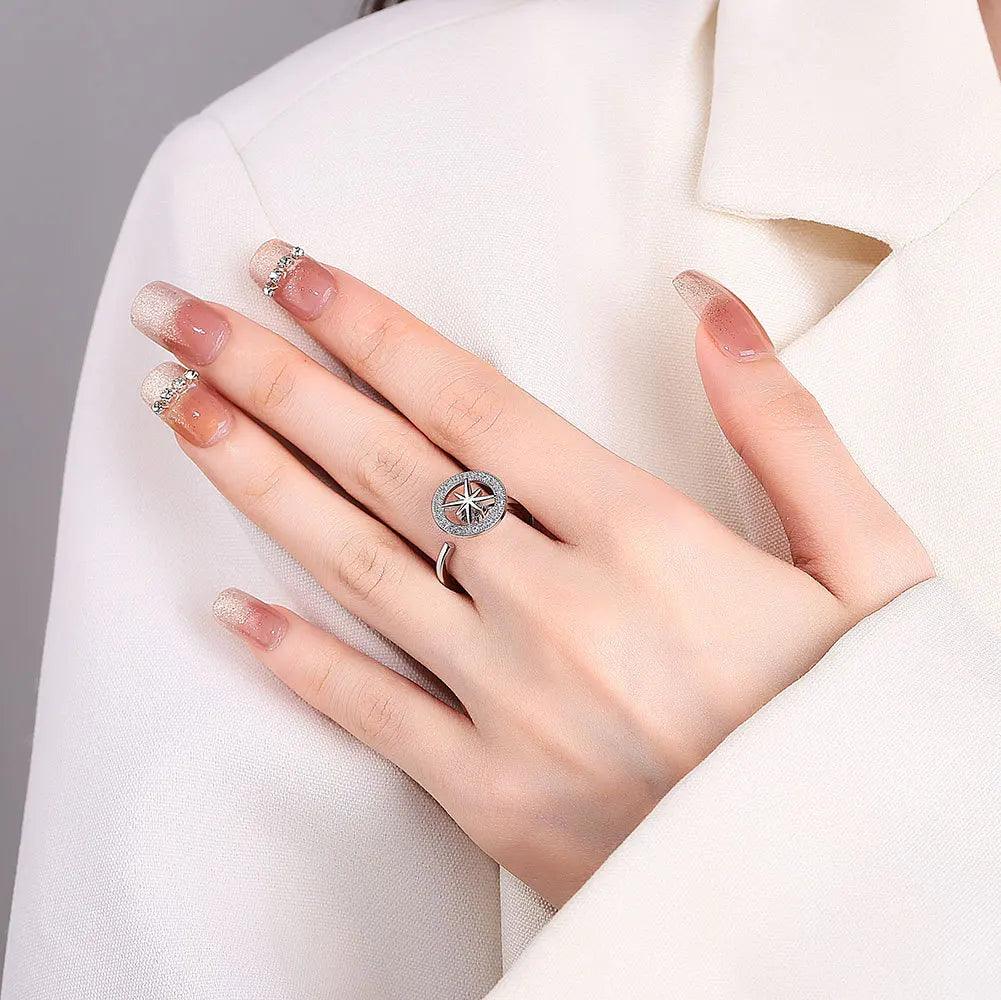 New Anti Anxiety North Star Crystal Adjustable Fidget Spinner Rings For Women - Ideal Fashion Party Daily Use Gifts - The Jewellery Supermarket