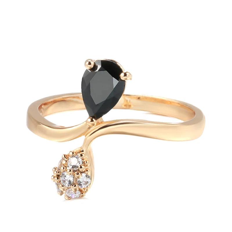 New Style Fashion Rolled 14K Rose Gold With Black AAA Zircon Crystal Ring - High Quality Daily Fine Jewellery