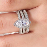 Amazing Marquise or Emerald Cut AAAAA Quality High Carbon Lab Created Diamond Luxury Ring Sets for Women - The Jewellery Supermarket