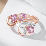 Hot Shiny Pink AAA Zircon Crystal Flower 14K Rolled Rose Gold and Silver Colour Mix Ring For Women - Daily Jewellery