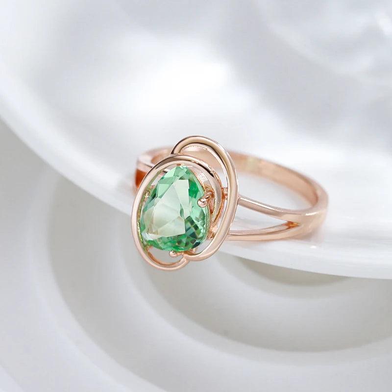 Geometric Light Green Filled 14K Rose Gold Trendy AAA Zircon Crystal Ring For Women Fashion Jewellery
