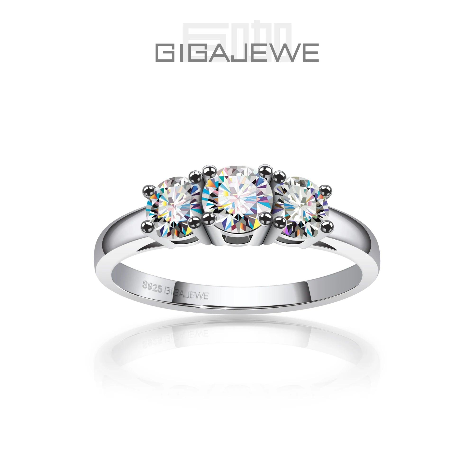 Amazing 1.0ct 4.5mm+2X4.0mm Round Cut D VVS1 Moissanite Diamonds 925 Silver Wedding Engagement Rings for Women