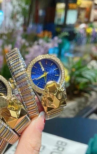 NEW Fashion Top Brand Casual High-End Snake Shape Zircon Diamonds Dress Steel Bracelet Quartz Ladies Watches