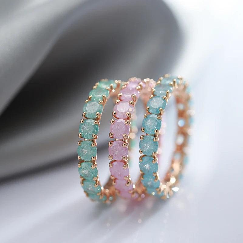 New Round Cut AAA Emerald Zircon Ring for Women Luxury 14K Rolled Rose Gold Promise Ring - Fine Jewellery