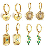 New Green White Color Zircon Crystals Stainless Steel Heart Square Leaf Shape Pendant Hoop Earrings For Women and Girls - The Jewellery Supermarket
