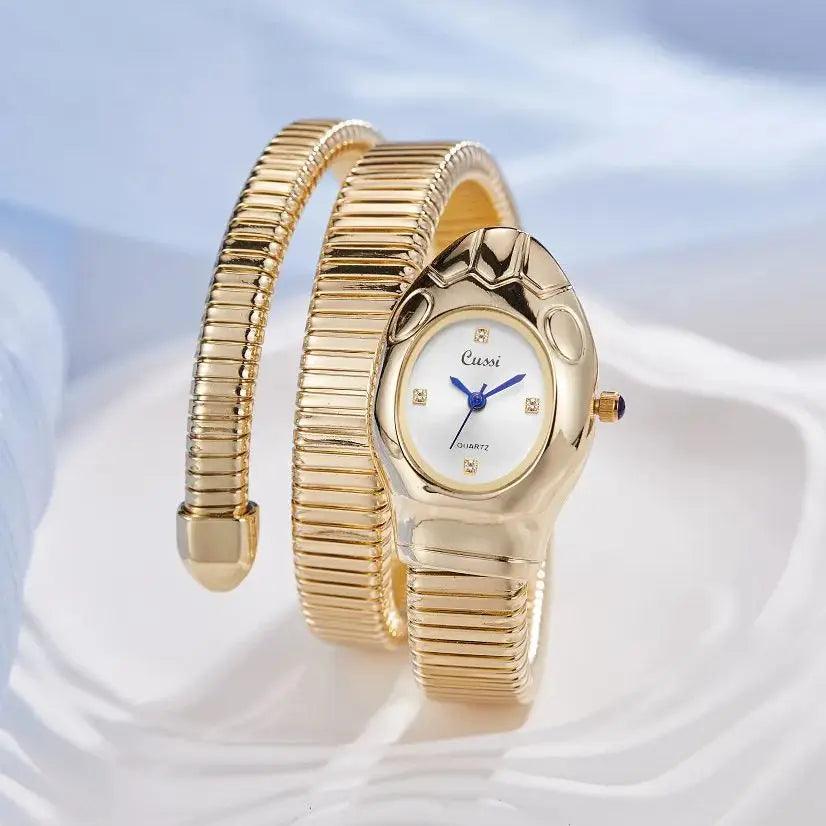 New Luxury Gold Silver Colour Snake Shaped Quartz Watches For Women - Elegant Fashionable Bracelet Wristwatches