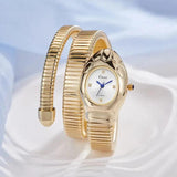 New Luxury Gold Silver Colour Snake Shaped Quartz Watches For Women - Elegant Fashionable Bracelet Wristwatches