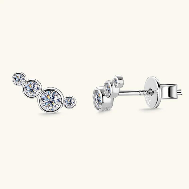 Excellent Single Row Four Bezel  D-Colour VVS1 Moissanite Diamonds Earrings For Women Silver Daily Fine Jewellery - The Jewellery Supermarket