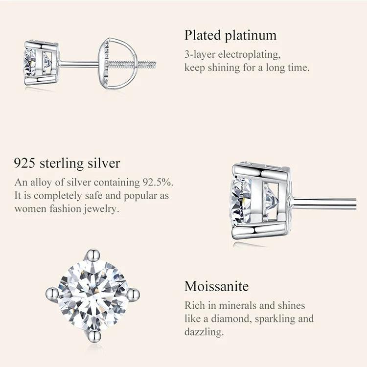 Awesome WGP D Colour VVS1 Clarity 0.5-1ct Moissanite Diamonds Screw Back Earrings , Sterling Silver Fine Jewellery - The Jewellery Supermarket
