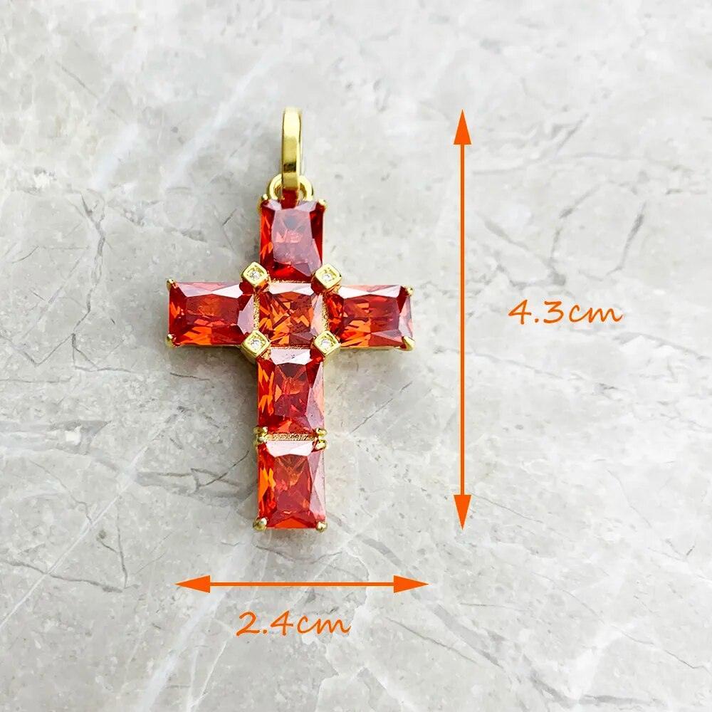 Brand New Golden Cross With AAA CZ Orange Crtsyals Pendant 925 Sterling Silver Fine Jewellery For Women - The Jewellery Supermarket