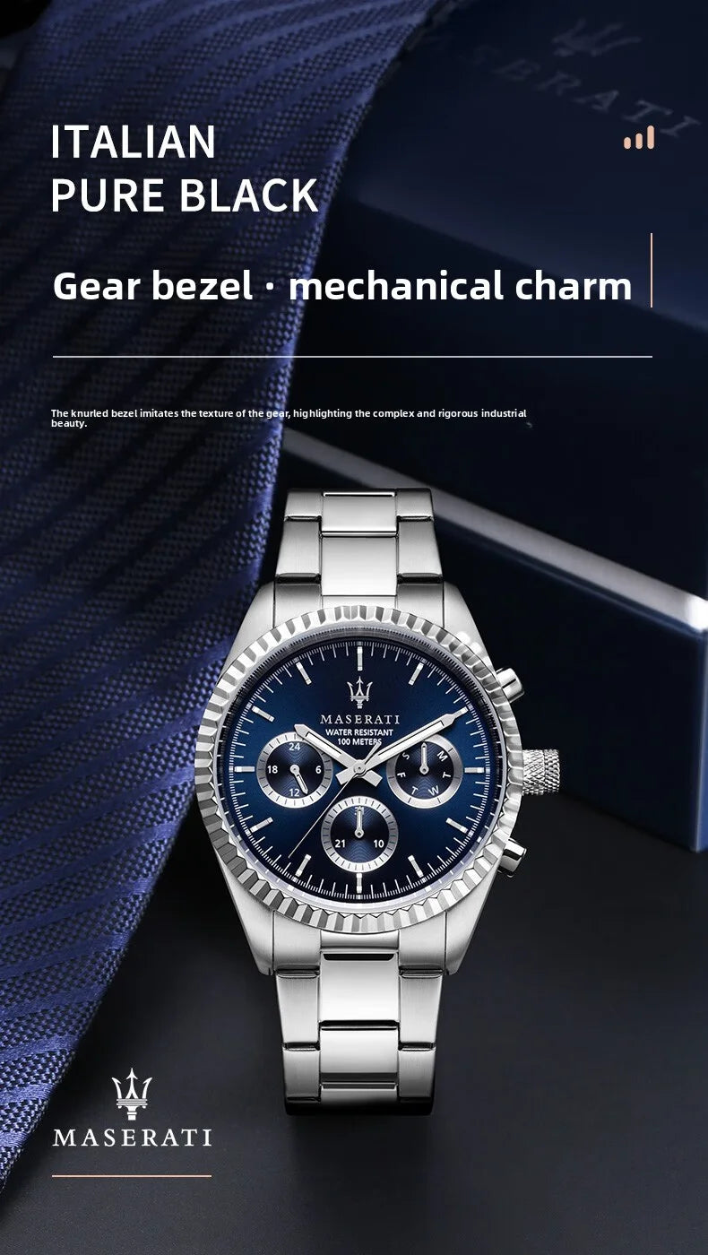 Original Maserati Blue Gold Men's Luxury Gold Fashion Trend Dial European and American Business watch