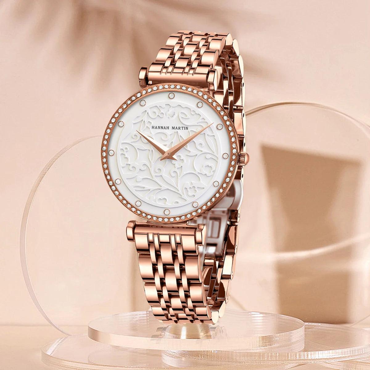 Elegant Stainless Steel Quartz Watches Fashionable Luxury Zircon Diamonds Japanese Movement Precision Ladies Watches