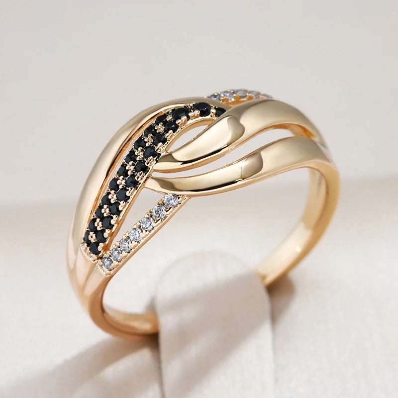 Elegant New Full Bling Rolled 14K Rose Gold Black and White AAA Zircon Diamonds Cross Ring - Fine Daily Jewellery