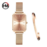 Super Elegant Rectangle Ultrathin Nordic Style Quartz Movement Fashion Stainless Steel Mesh Bracelet Ladies Watches