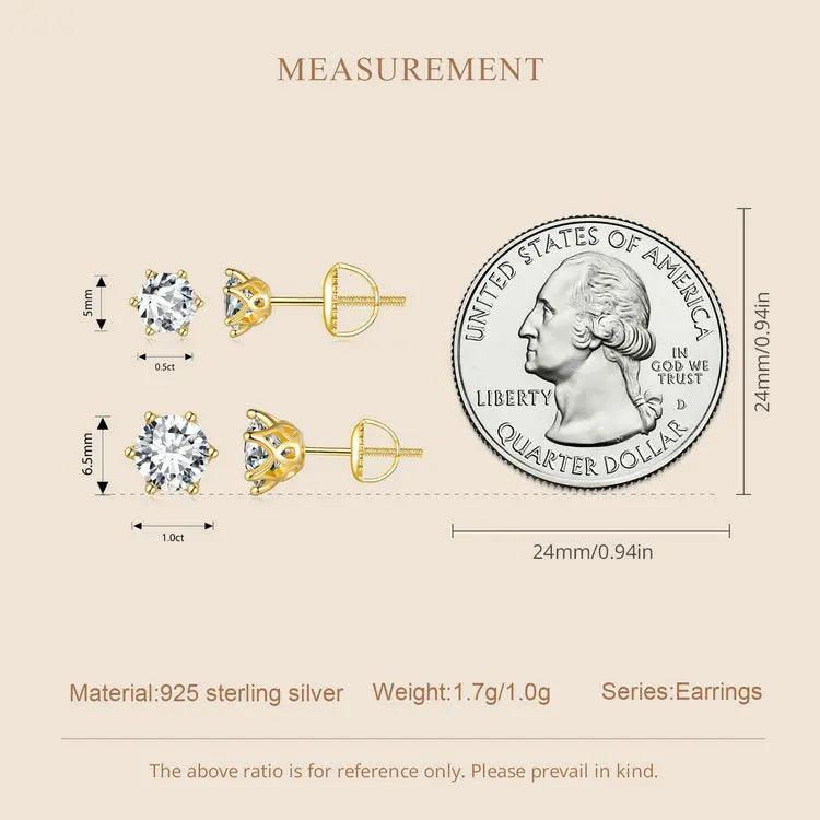 Solitaire Design 6 Prongs D Colour 14KGP Moissanite Diamonds Stud Earrings Sterling Silver Fine Jewellery for Women - The Jewellery Supermarket