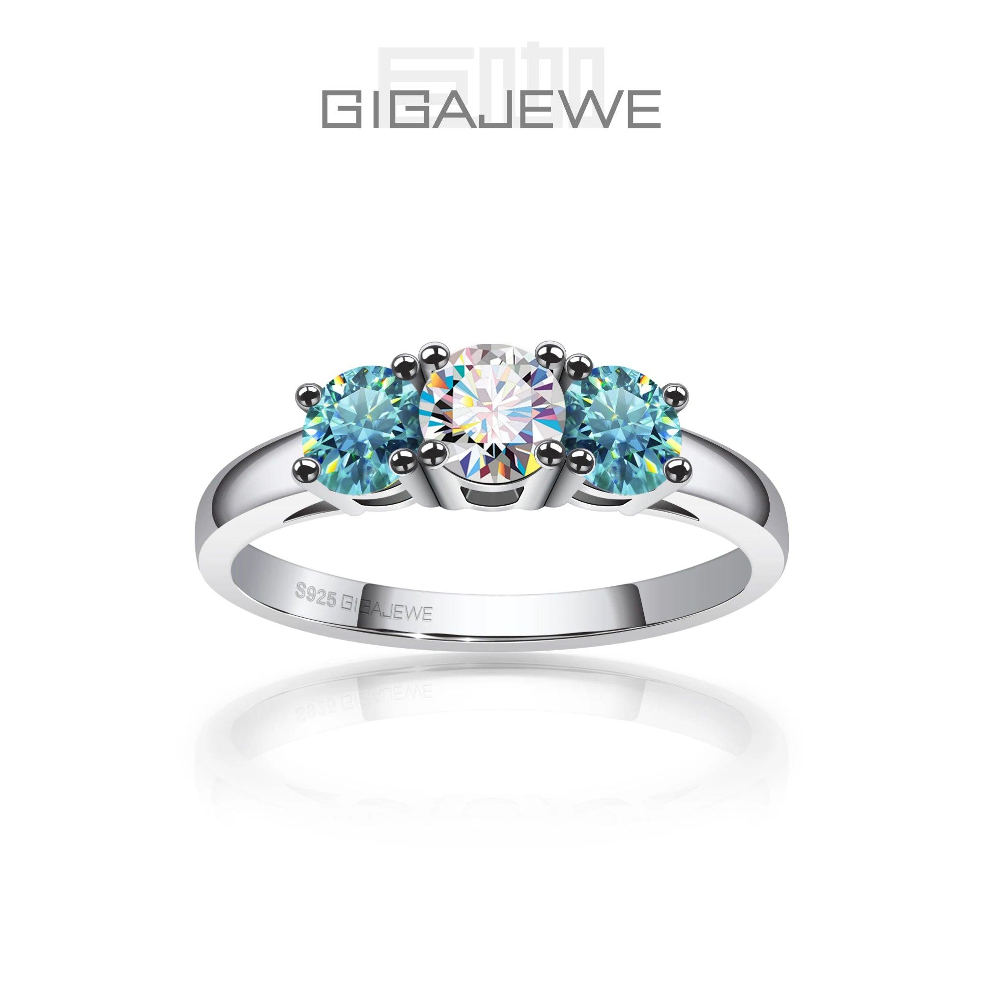 Amazing 1.0ct 4.5mm+2X4.0mm Round Cut D VVS1 Moissanite Diamonds 925 Silver Wedding Engagement Rings for Women