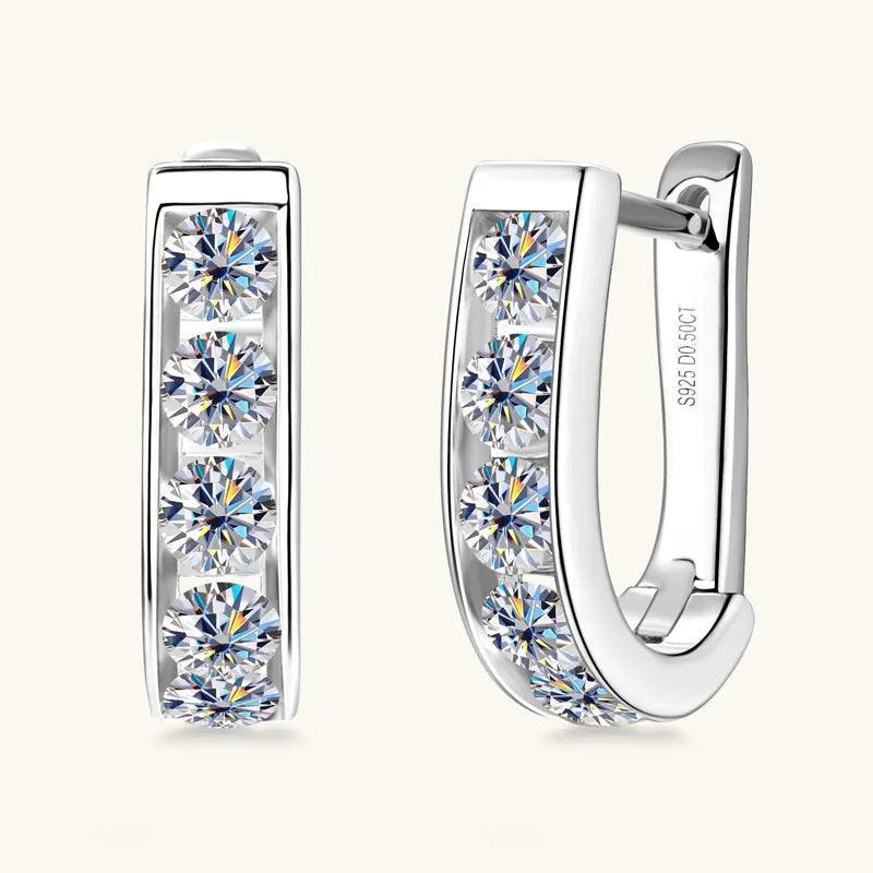 Superb 14KGP 3mm D VVS1 Moissanite Diamonds U-shaped Hoops Geometric Earrings, Silver Engagement Fine Jewellery - The Jewellery Supermarket