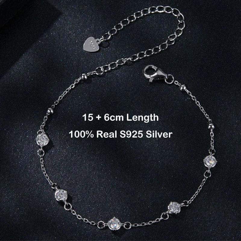Charming Bubble Full 3mm 0.1CT D Colour Moissanite Diamonds Silver Bracelets For Women, Bezel Link Hand Bracelets - The Jewellery Supermarket