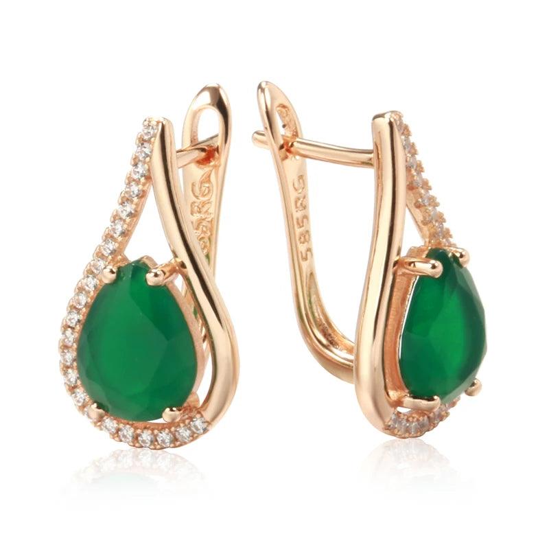 Water Drop Design Rolled 14K Rose Gold Dark Green AAA Zircon Crystals Dangle Earrings Trendy Bride Jewellery