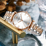 Simple Elegant Round Dial Fashion Stainless Steel Ladies Watches Rose Gold Colour Quartz Wristwatches with Bracelets