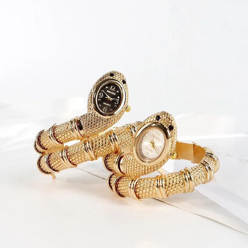 Classic Creative Design Snake Shape Watch for Women. Gold Bracelet Bling bling Diamonds Quartz Ladies Watches