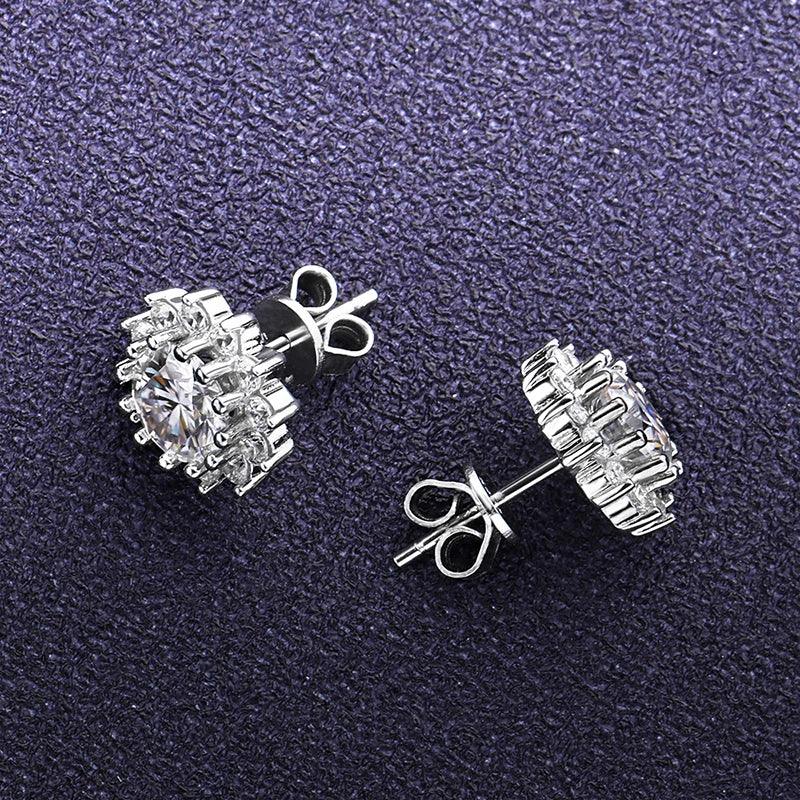 Sun Flower Brilliant HaloDesign D Colour 1ct Certified Moissanite Diamonds Stud Earrings for Women,  Fine Jewellery - The Jewellery Supermarket