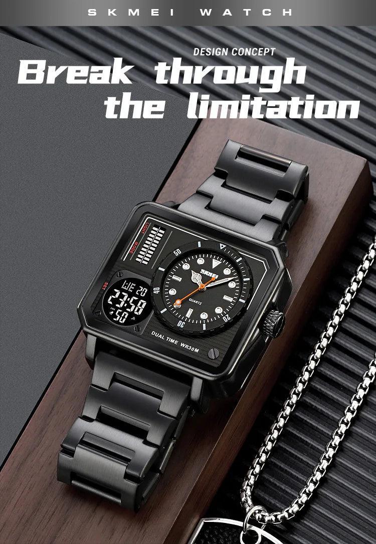 Trendsetter Casual 2 Display Chrono Hipster Waterproof Steel Bracelet Back Light Analog Digital Sport Watches - The Jewellery Supermarket