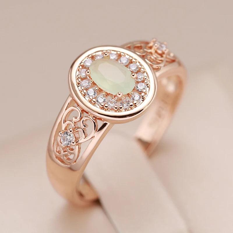 New Oval Cut Luxury AAA Zircon Emerald With 14K Rolled Rose Gold Flower Ring Ethnic Daily Jewellery