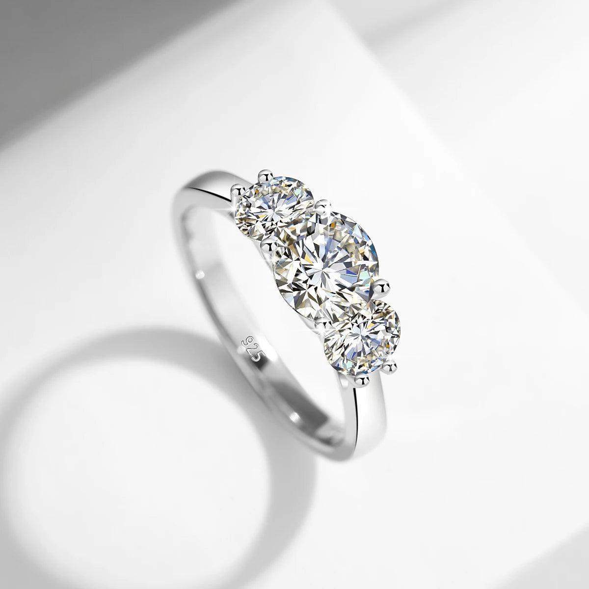 Marvelous 3 Stone Real Initial Luxury 18KGP Moissanite Diamonds Rings Engagement Silver Jewellery With Certificate