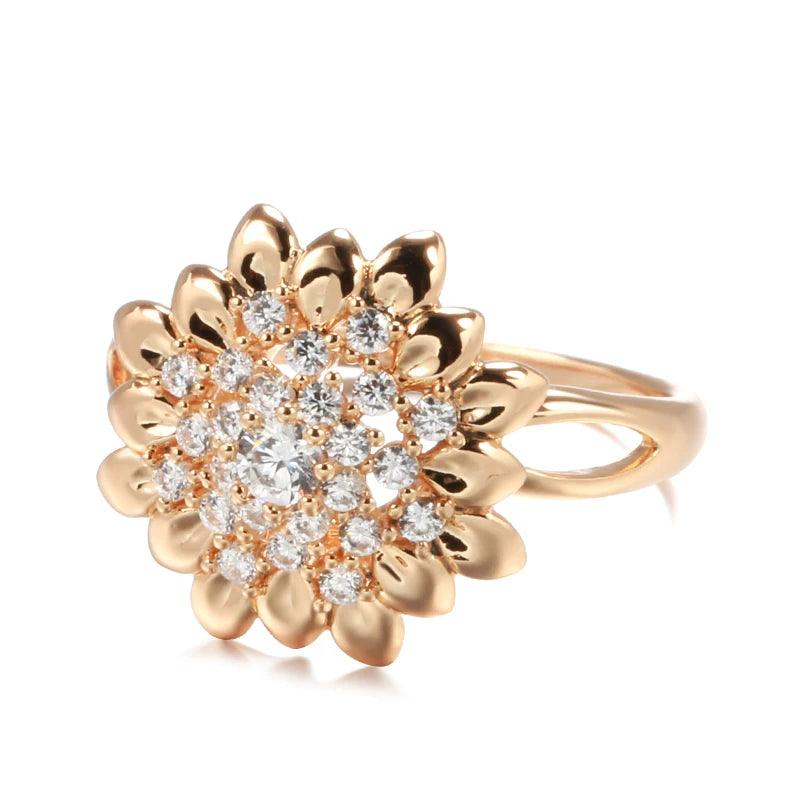 Unusual Vintage Style Flower Big Ring  Filled 14K Rose Gold AAA Zircon Diamonds Fashion Creative  Jewellery Ring