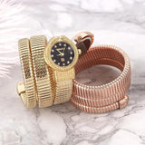 New Arrival Luxury Trendy Snake Design Winding Quartz Watches for Women - Fashion Bangle Bracelet Dress Watches
