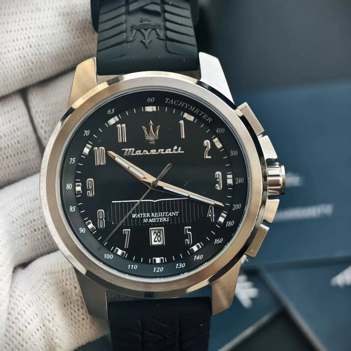 New Maserati Watch Men's Dial Simple Quartz Classic Business Blue Leather Strap Three-eye Timing waterproof  Watch