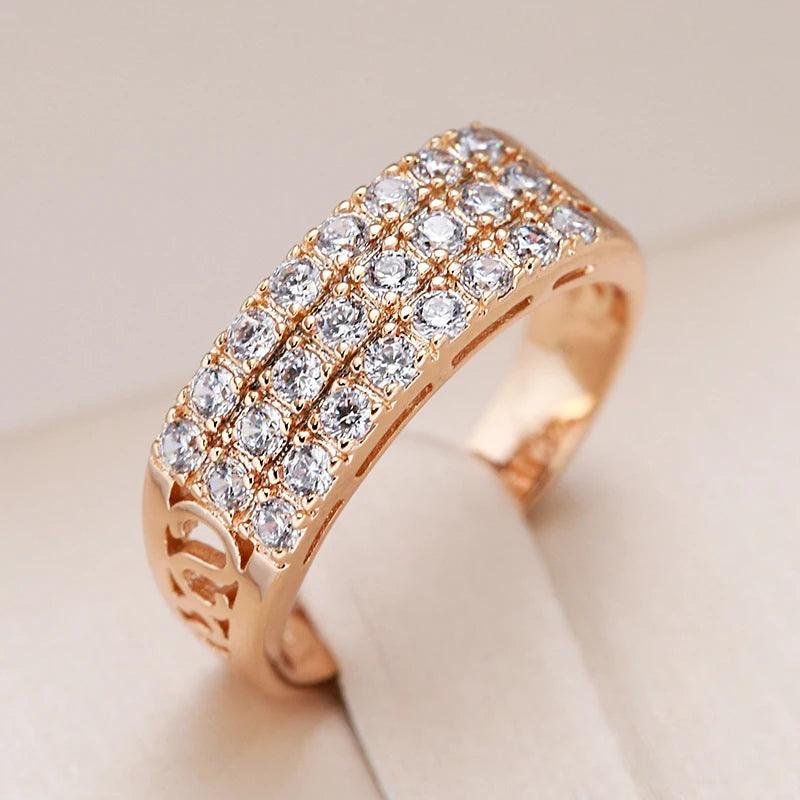 New Filled 14K Rose Gold Three Rows Micro-wax Inlay AAA+ Zircon Diamonds Hollow Trendy Rings - Fine Party Jewelry KIN