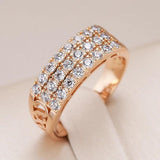 New Filled 14K Rose Gold Three Rows Micro-wax Inlay AAA+ Zircon Diamonds Hollow Trendy Rings - Fine Party Jewelry KIN