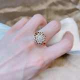 Unusual Vintage Style Flower Big Ring  Filled 14K Rose Gold AAA Zircon Diamonds Fashion Creative  Jewellery Ring