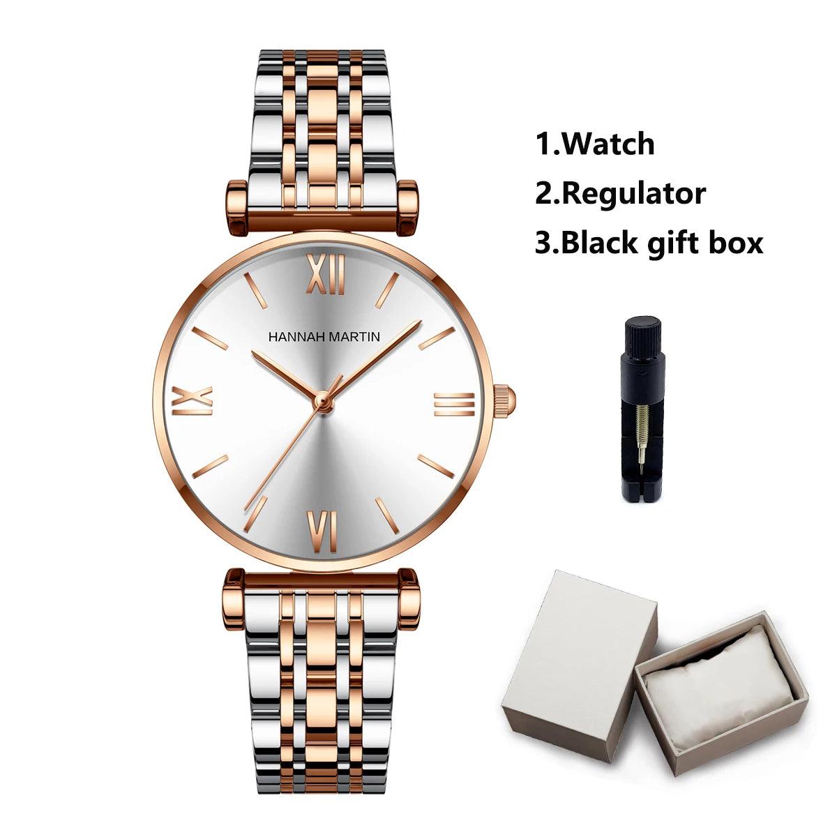 Luxury Elegant Fashion Round Dial Stainless Steel Ladie's Watch Japan Movement Quartz Rose Gold Plated Wristwatches