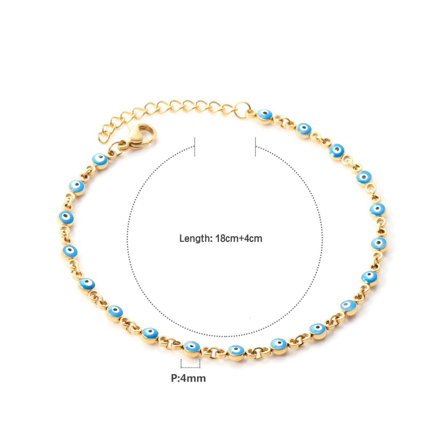 Blue Evil Eye CZ Charm Bracelets - Gold Colour Stainless Steel Drop Water Double Layer Cuban Link Jewellery - The Jewellery Supermarket