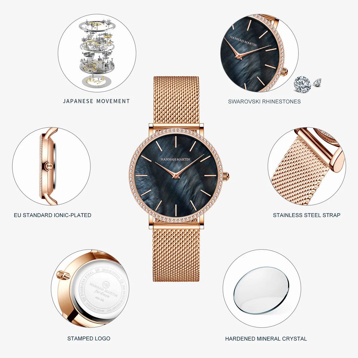 Luxury Elegant Women Watch Rhinestone Stainless Steel Fashion Japanese Quartz Movement Waterproof Ladies Wristwatches