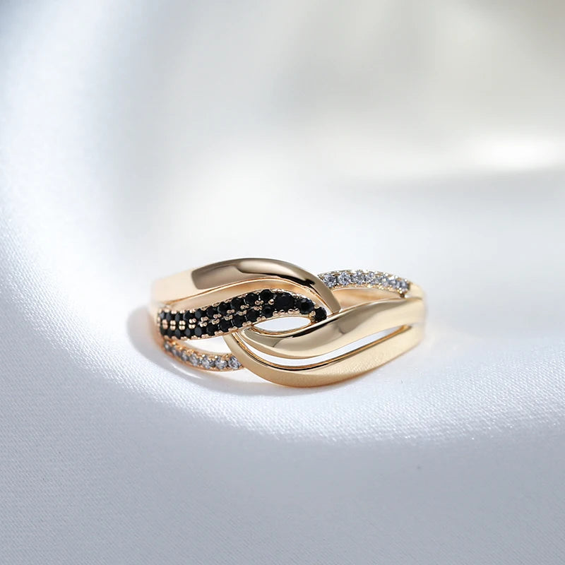 Elegant New Full Bling Rolled 14K Rose Gold Black and White AAA Zircon Diamonds Cross Ring - Fine Daily Jewellery