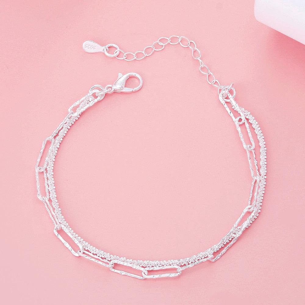 Cute 925 Sterling Silver Beautiful double chain Charm Bracelets for women - Fashion Original Jewellery - The Jewellery Supermarket