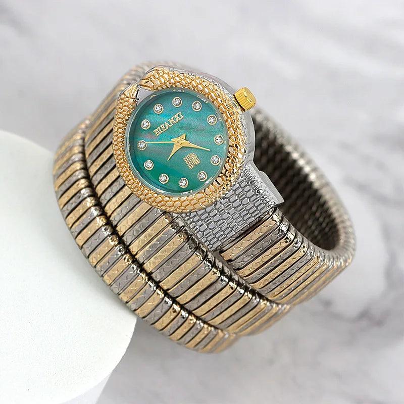 Luxury Snake Pattern Shiny Zircon Diamonds Studded Quartz Watches for Women Ladies Fashion Birthday Gift Jewellery