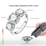 Real Round 3 Stone D Colour 2-4ctw Moissanite Diamonds Rings Wedding Engagement Promise Silver Certified Jewellery