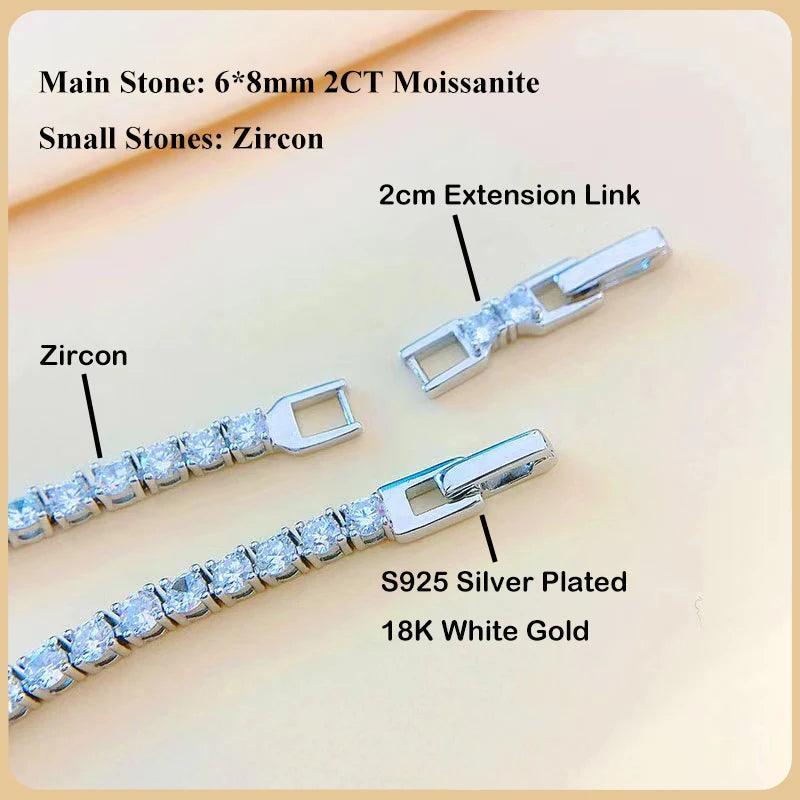 100% Real 6*8mm 2ct Radiant Cut Moissanite Diamonds Tennis Bracelet for Woman - Party Silver Diamond Link Bracelets - The Jewellery Supermarket