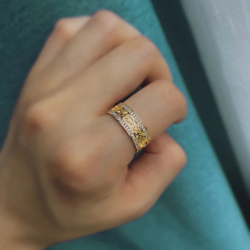 Luxury Rolled 14K Rose Gold Bride Wedding Rings For Women with AAA Zircon Diamonds - Ethnic Fine Jewellery