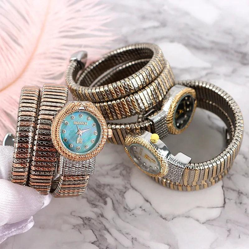 Luxury Snake Pattern Shiny Zircon Diamonds Studded Quartz Watches for Women Ladies Fashion Birthday Gift Jewellery