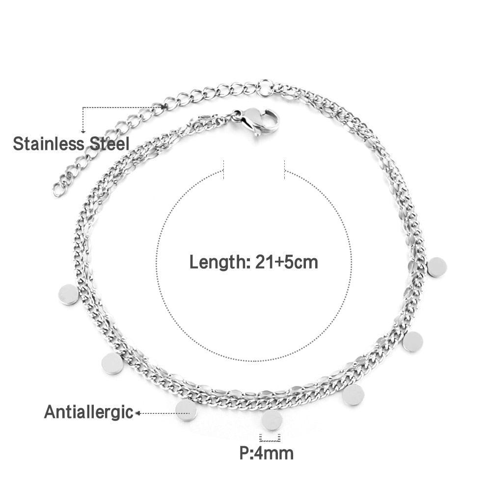 Double Layer Coin Disc Pendant Anklets - Gold Colour Stainless Steel Anti-allergic Rope Chain Jewellery - The Jewellery Supermarket