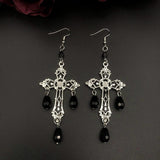Gorgeous Fashion Black Cross Garnet and Crystal Chandelier Earrings - Large Gothic Statement Christian Jewellery - The Jewellery Supermarket